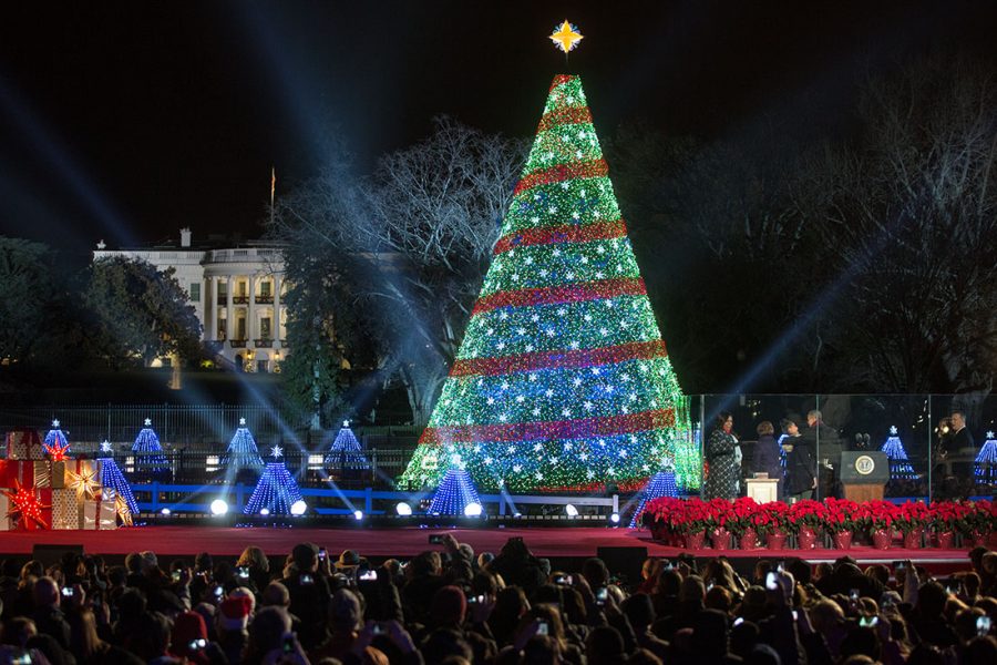 President Barack Obama, First Lady Michelle Obama, daughters Sasha and Malia, and Marian Robinson participate in the National Christmas Tree lighting on the Ellipse in Washington, D.C., Dec. 4, 2014. (Official White House Photo by Lawrence Jackson)