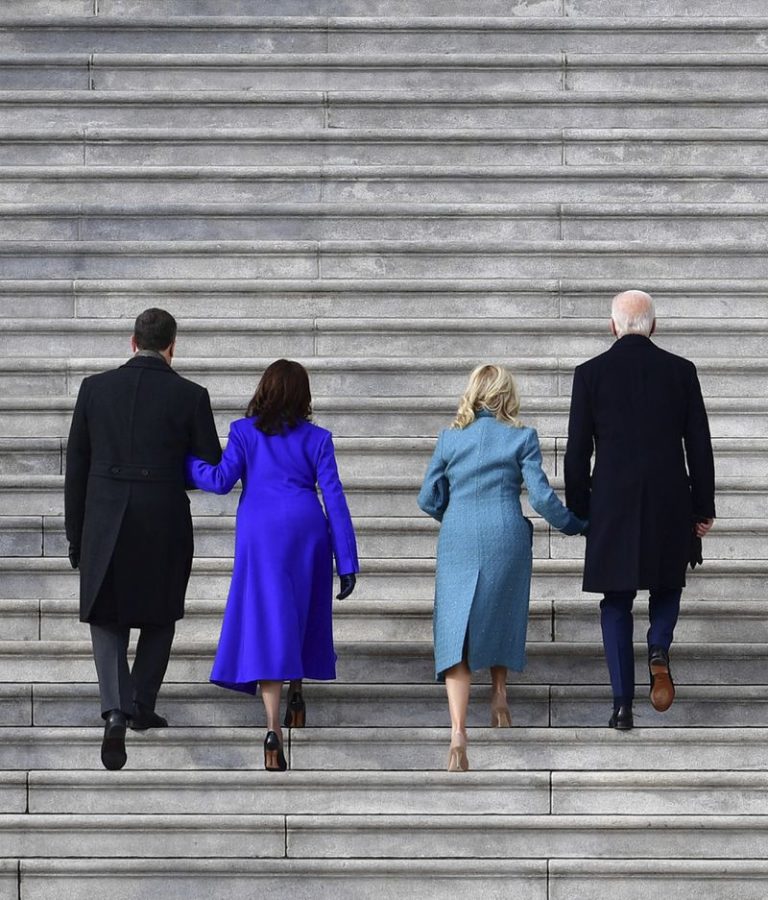 President-elect Joe Biden and his wife Jill, along with Vice President-elect Kamala Harris and her husband Douglas Emhoff walk up the steps at the U.S. Capitol as they arrive ahead of Biden’s inauguration, Wednesday, Jan. 20, 2021, in Washington. 